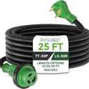 RVGUARD 30 Amp 25 Foot RV Power Extension Cord, Heavy Duty STW Cord with LED Power Indicator and Cord Organizer, 30 Amp Male Standard to 30 Amp Female Locking Connector, Green, ETL Listed