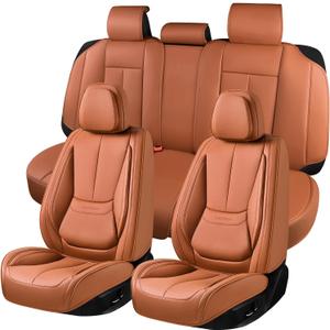 Car Seat Covers, Leather Seat Covers for Cars Full Set, Waterproof and Breathable Suitable for Most SUV/Truck/Sedan/Automotive 5 Pack (Brown)