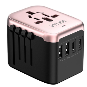 Universal International Power Travel Plug Adapter, 5 in 1 European Travel Plug Adapter W/ 3.5A 2xUSB-A and 2xUSB C Wall Charger and Worldwide AC Outlet for Europe USA UK AUS(Rose Gold)