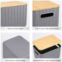 Ohmlove 4 Packs Storage Bins with Bamboo Lids - Plastic Storage Containers with Lids Stackable Storage BoxStorage Baskets for Organizing Desktop Closet Playroom Classroom Office,Gray
