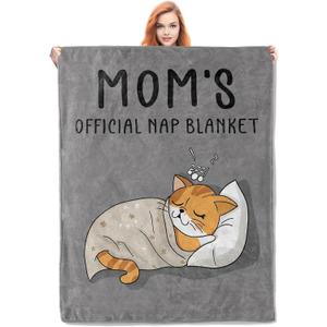 Mom's Official Nap Blanket, Cute Cat Fleece Throw with Humorous Design, Soft Cozy Lightweight Blanket, for Mothers, 50x60 in,Decor
