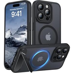AMILIFECASES Magnetic Compatible with iPhone 15 Pro Case, [Built-in Kickstand][Full Camera Protection][Compatible with MagSafe][Anti-Fingerprint] Shockproof Phone Case for iPhone 15 Pro 6.1",Black