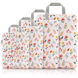 Gonex Compression Packing Cubes, 4pcs Expandable Storage Travel Luggage Bags Organizers (Floral Pink)