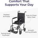 Drive Medical Lightweight Folding Transport Wheelchair - Reliable Mobility Support - Durable Steel Frame - Swing-Away Footrests - Compact Travel Design - Silver