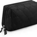 Travel Essentials Women's Makeup Bag, Lifestyle Products, Toiletries Organizer, Wide Mouth Fluffy Padded Women's Cosmetic Bag, Portable Large Capacity cosmetic organizer bag (black)