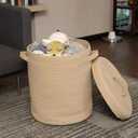 16" x 16" x 18" Extra Large Storage Basket with Lid, Cotton Rope Storage Baskets, Laundry Hamper, Cloth Bin, for Clothes Towels Blankets Pillows Storage in Living Room, Full Beige with Cover