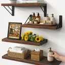 BAYKA Wall Shelves for Bathroom Decor, Floating Wall Shelves for Living Room Kitchen Storage, Mounted Rustic Wood Floating Shelves for Kids Books, Corner Shelf for Bedroom(Rustic Brown Set of 4)