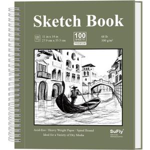 SuFly 11x14 Sketchbook, 100 Sheets Hardcover Sketch Book, 68lb/100gsm Artist Paper, Drawing Books for Teens & Art Gifts. (Green)