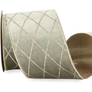 Ribbli Dusty Green Velvet Ribbon Wired with Glitter Diamond Grid 4 Inch Christmas Ribbon for Christmas Tree Decoration Big Bow Gift Wrapping Crafts Wreaths Garland Supplies - 10 Yards