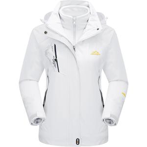 MAGCOMSEN Women's 3-in-1 Winter Coats Snow Ski Jacket Waterproof Windproof Fleece Lined Winter Jacket Parka (White, M)