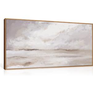 DRACIT Large Neutral Abstract Framed Canvas Wall Art Set, Minimalist Gray and Beige Pastel Wall Decor, Modern Nature Misty Textured Art Painting for Living Room, Bedroom-20 x40