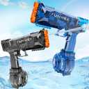 2 Pack Electric Water Guns for Kids Adults, Long Range Powerful Water Squirt Gun, Strongest Full Automatic Water Gun Pistol High Capacity 400+ Water Blaster, Summer Outdoor Pool Watergun Toy (Light Black+blue)