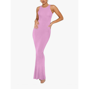 REORIA Women's Basic Summer Sexy Lounge Tank Long Dress Elegant Sleeveless Halter Neck Bodycon Maxi Dresses Medium