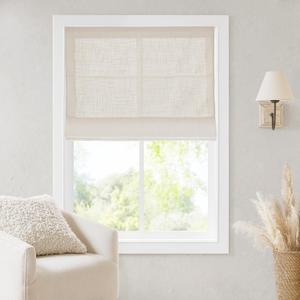 Madison Park Cordless Roman Shades, Room Darkening Window Blind Privacy Window Shades, Thermal Insulated Cordless Window Treatment for Bedroom, Living Room, Quincy, Single Panel 34" W X 64" L Linen