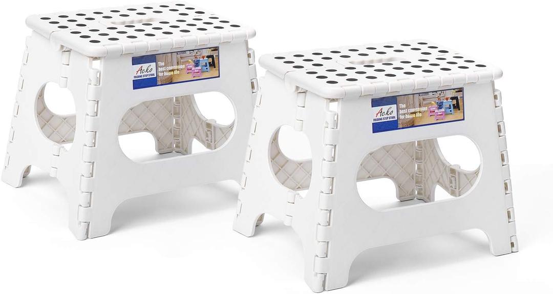 ACKO 2PACK Folding Step Stool - 11" Height Premium Heavy Duty Foldable Stool for Kids and Adults, Plastic Stepping Stool for Kitchen Bathroom, White