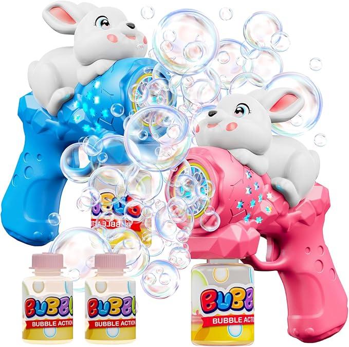 Bunny Bubble Gun for Kids, 2 Pack Rabbit Bubble Machine for Toddler W/LED Lights, 12000+ Bubble/Min, 360° LeakProof Bubble Blower Blaster Toy, Outdoor Summer Play, Easter, Wedding & Birthday Gifts