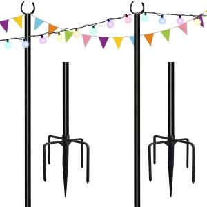 10ft String Light Poles for Soft Surfaces, Light Poles for Outdoor String Light, Perfect for Garden, Backyard, and Patio Lighting Stand for Parties, Wedding - Matte Black Finish - 2 Pack