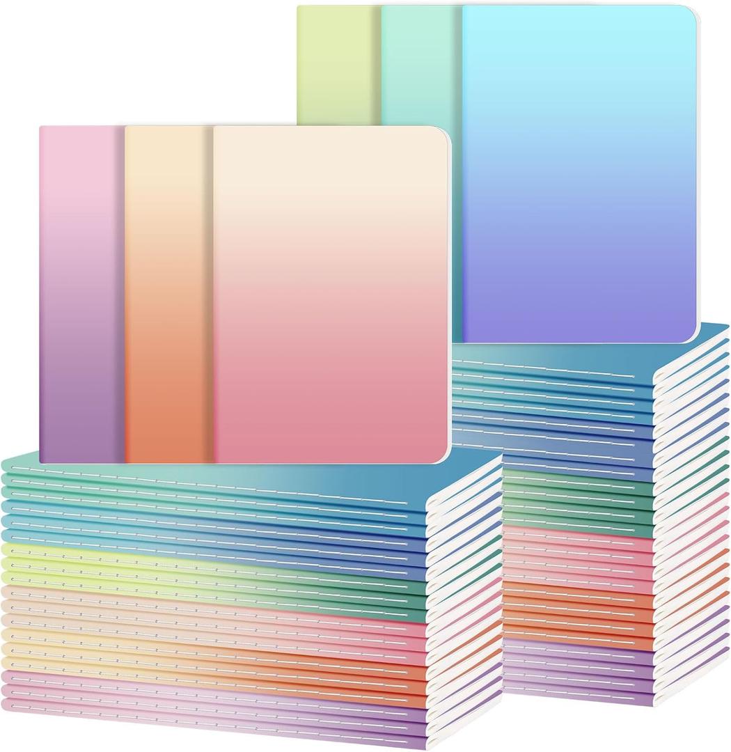 Ddaowanx Kraft Notebooks, Journals in Bulk, Lined Paper, 72 Pages, 36 Sheets, 80GSM, 8.3x5.5 Inch, A5 Size, Travel Writing Notebook for Office School Supplies (Lined-48pack, Gradient)