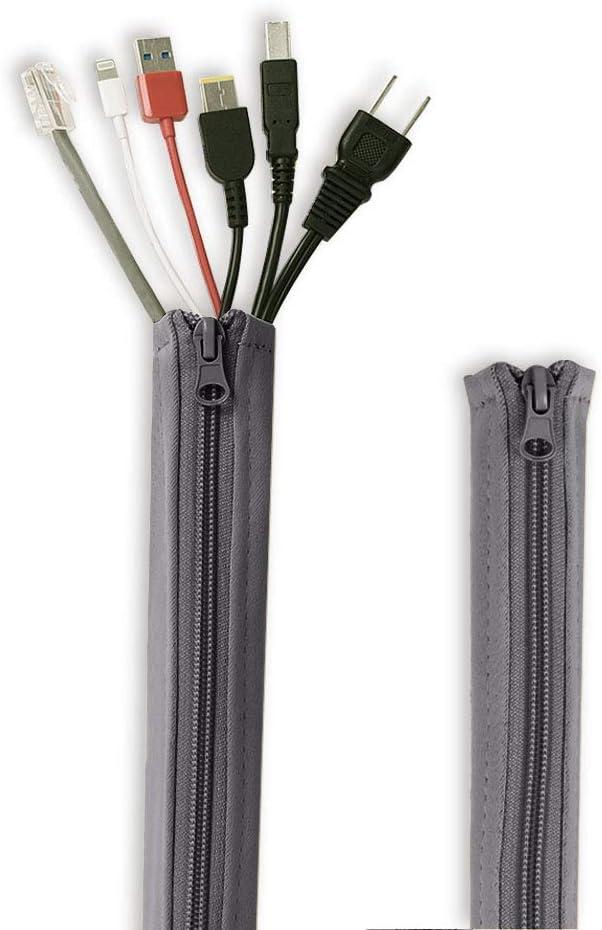 Flexible Cable Management Sleeve with Zipper - Extendable Cord Organizer System Wrap Wire Cable Cover Sleeve Holder, Keep Home & Office Clean Safe Protector for TV/Media, Grey, 39 Inches, 2 Pcs