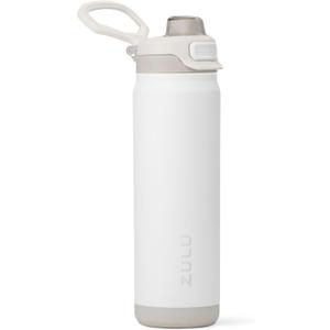 ZULU Powerfill Pro 24oz Stainless Steel Water Bottle with Quick Fill Lid, Triple Walled Vacuum Insulated Metal, Leak Proof Locking Lid, Sip and Chug, Reusable BPA Free, White
