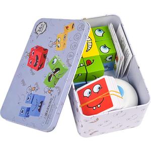 Large Wooden Face Expression Puzzle Building Cubes Manipulatives Face Changing Magic Cube Puzzles Matching Game with Bell Logical Thinking Training Brain Educational Montessori STEM Toys