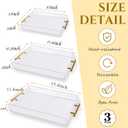 3 Pack Clear Acrylic Serving Tray with Gold Handles, Spill-Proof Acrylic Tray, Decorative Organizer Tray for Coffee Table Countertop Bathroom Vanity Appetizer Breakfast