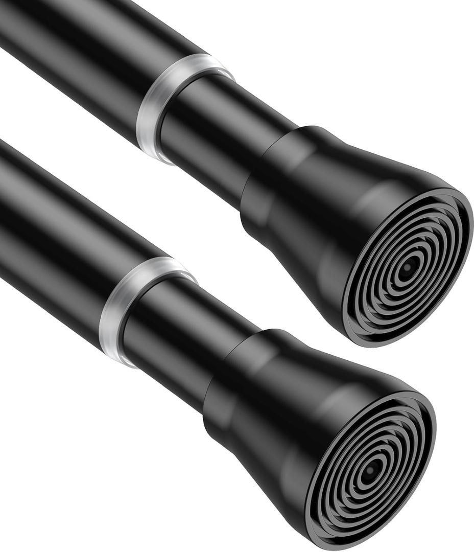 AIZESI Tension Curtain Rod 28 to 48 Inch, 2pcs Black Tension Rod Adjustable Curtain Rod Curtain Tension Rod Spring Tension Curtain Rod No Drill Spring Curtain Rod Small Shower Rod (28" to 48"-2Pcs)