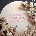 BOOMPA Baby Shower Backdrop Decal, A Little Wildflower Theme Wall Decoration, 35.4 x 16.9 inches, Pink Floral Design (RedFlower)