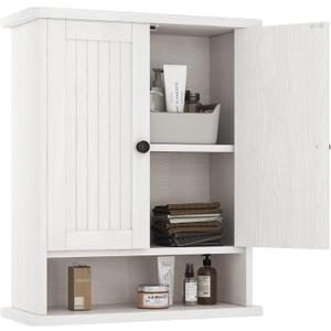 Homeiju Wooden Farmhouse Style Rustic Medicine Cabinet with Two Barn Doors, Wooden Wall Mounted Storage Cabinet with Open and Hidden Storage Space, for Bathroom, Living Room, Kitchen, White (23.6'' H)