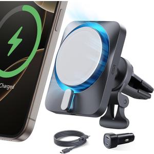 ESR for 15W MagSafe Car Mount Charger with CryoBoost, Made for Apple-Certified, for MagSafe Car Charger, Magnetic Wireless Car Charger for iPhone 16/15/14/13/12, Fast Charging, Phone-Cooling Charger