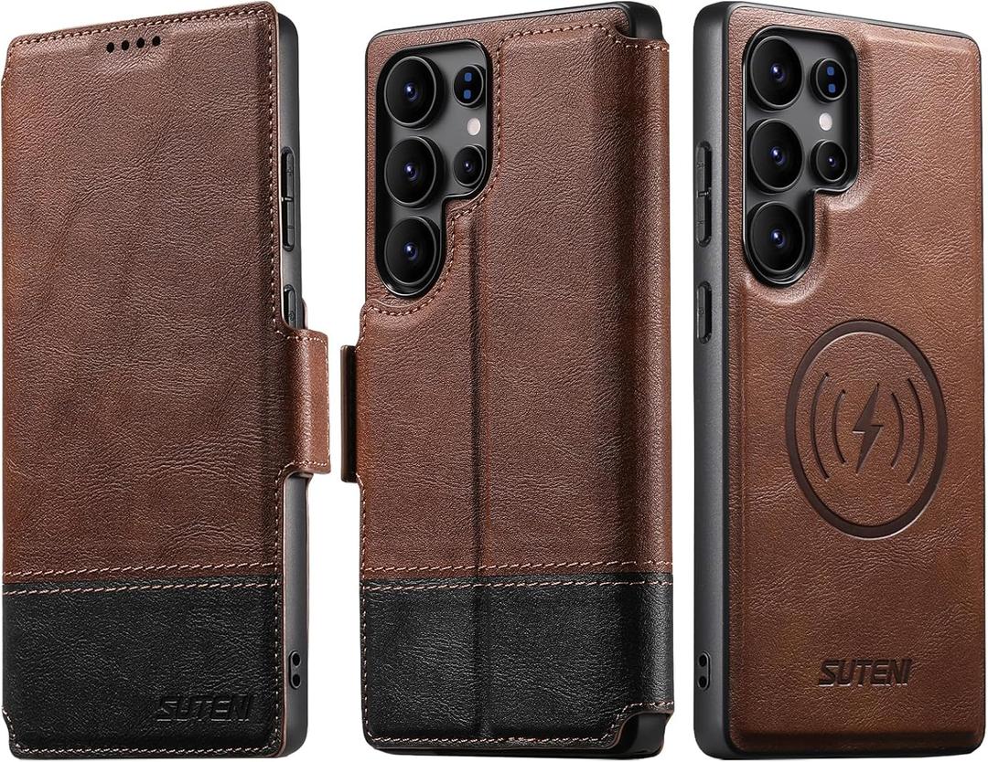 SINIANL for Samsung Galaxy S23 Ultra Leather Wallet Case Compatible with MagSafe Wireless Charging, Detachable Leather Cover with Card Slots Holder, Kickstand, Magnetic for Galaxy S23 Ultra Brown