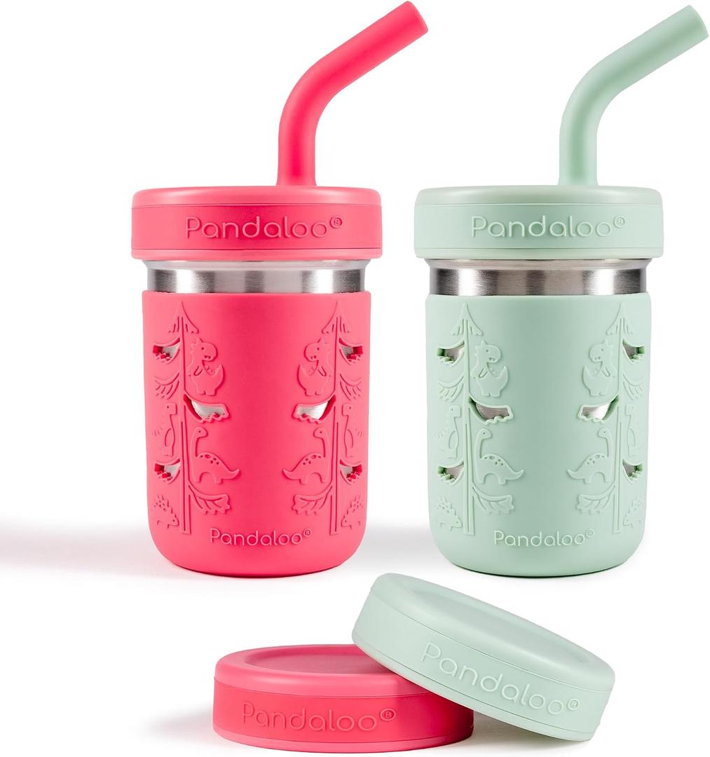 Pandaloo Smoothie Cups for Kids - Stainless Steel Toddler Tumbler with Straw, Sippy Cup for Smoothies - BPA-Free, Toddler Snack Cups, 10 oz