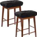 Rectangular Stool Cushion Set of 2, Soft Saddle Stool Cushions with Ties, Nonslip and Washable, Black, 18 x 10.5 x 4 Inch