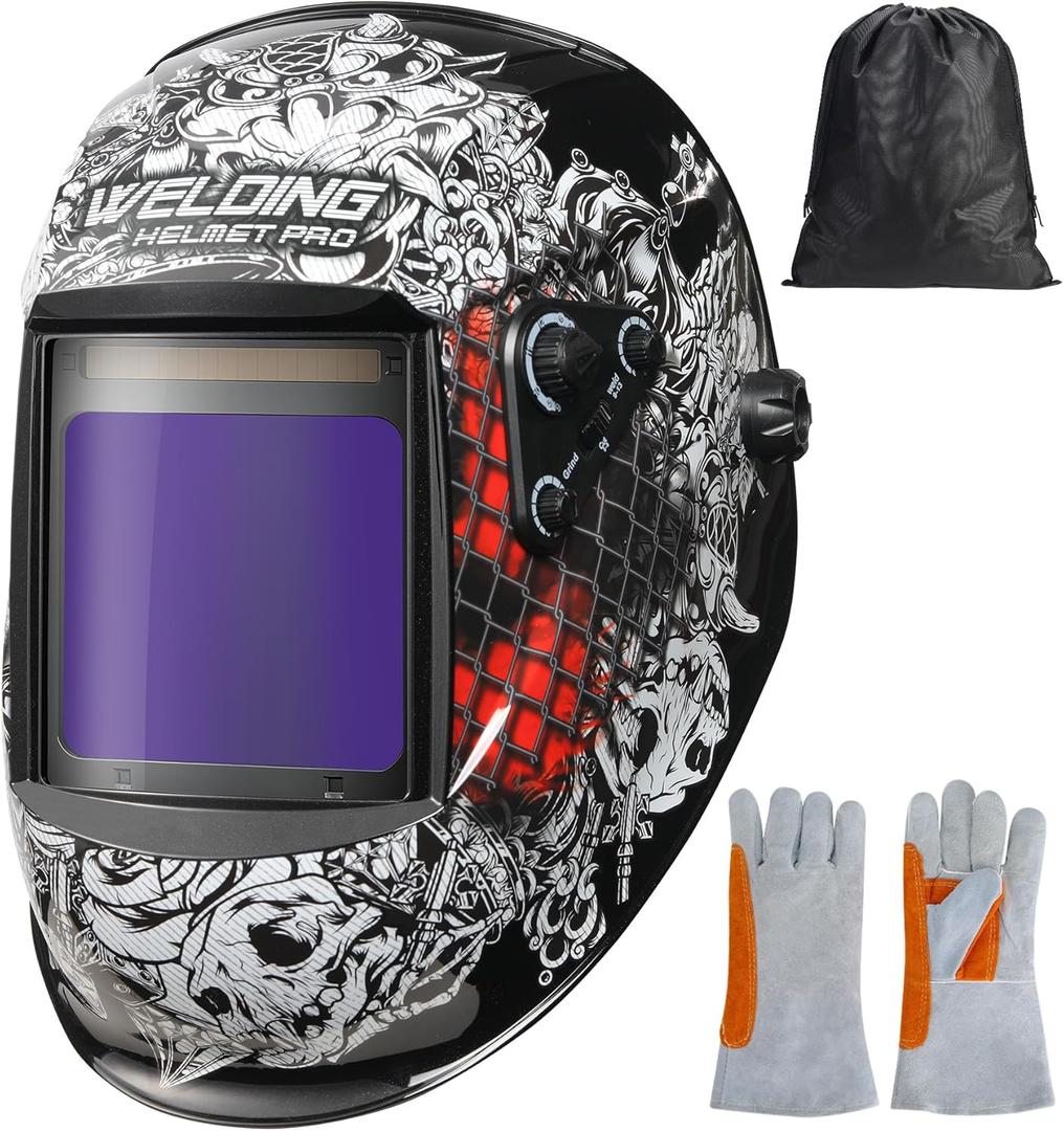 Large View Welding Helmet Auto Darkening True Color Solar Powered Hood with Adjustable Wide Shade Range 4/5-9/9-13 for Mig Tig Cut 4 Arc Sensor JRP070 Welder Mask (Punishment)