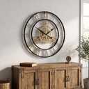 Cuspin 30 Inch Large Wall Clock Black Gold Roman Numeral Gears Wall Clock
