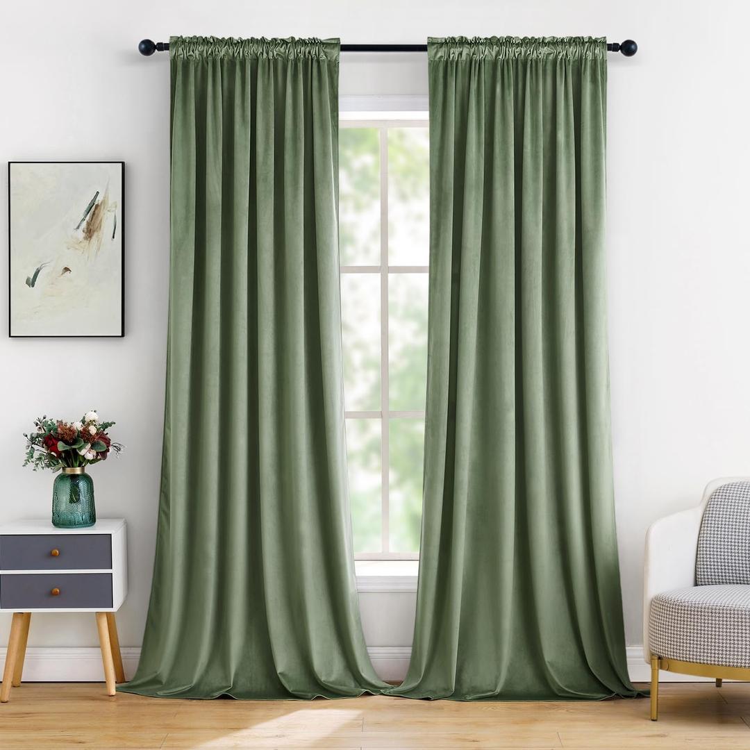 MIULEE Velvet Curtains Sage Green Thermal Insulated Blackout Curtain Drapes for Bedroom Living Room Darkening 90 Inches Long Curtains Panels Rod Pocket Set of 2 MIULEE Velvet Curtains Sage Green Thermal Insulated Blackout Curtain Drapes for Bedroom Living Room Darkening 90 Inches Long Curtains Panels Rod Pocket Set of 2