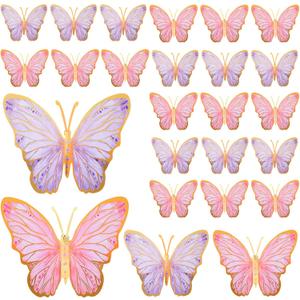 Outus 48 Pcs 3D Large Butterfly Party Decoration Paper Stickers in 3 Different Size Butterfly Wall Mural Set for Birthday Baby Shower Nursery Bedroom Wedding(Pink, Purple)