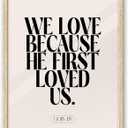 iHery Natural OAK Wood Jesus Framed Wall Art, 12x16 in John 4 19 Christian Modern Bible Verses Canvas Art, We love because He first loved, Beige Logs Boho Scripture 1Pack for Living Room Bedroom (16L" x 12W", Beige Framed John)
