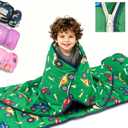 Primlect Toddler Nap Mat Extra Large Thickened 55''x35'', Soft Sleeping Bag with Detachable Minky Blanket and Pillow, Portable for Daycare, Preschool, Kindergarten, Travel, Boys and Girls (Green Truck)
