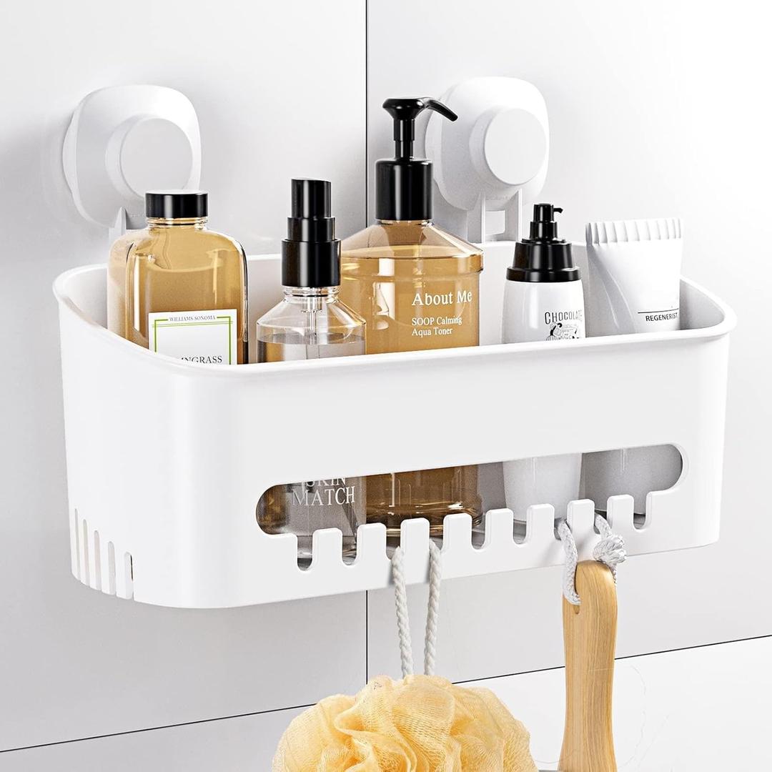 1 Pack Budget & Good Shower Caddy Suction Cup No-Drilling Removable Bathroom Organizer Storage Heavy Duty Shelf Basket for Bath Shampoo Conditioner - White