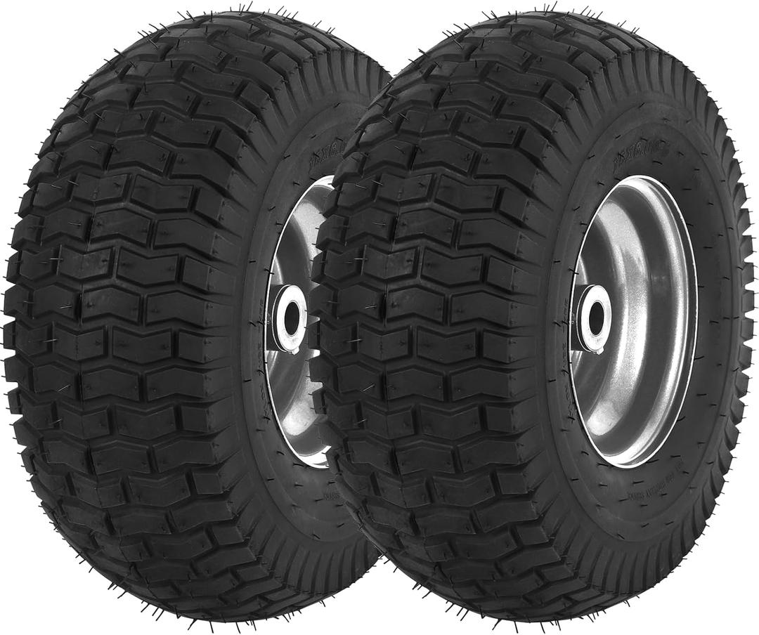 AR-PRO (2-Pack) Replacement 15 x 6.00-6 Tire and Wheel Assemblies for Riding Lawn Mower and Lawn Tractors - 3" Centered Hub with 3/4" Bushings, 4Ply Pneumatic Turf Saver Tires (15 x 6.00-6" Pneumatic (Centered Hub), Gray)