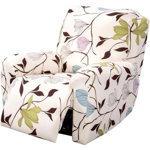 FUANGUI Recliner Chair Cover 4-Pieces Lazyboy Cover for Recliner Chair with Storage Pockets Furniture Protector for Living Room, Jacquard Sofa Slipcover for Kids, Pets, Dog and Cat, 14