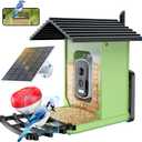 OPOWO Bird Feeder with Camera, 2K HD AI Identify Smart Bird House Camera with Solar Powered, Live View, Instant Arrival Alerts, Auto Capture Video for Outside, Supports 2.4GHz WiFi Only, Bright Green