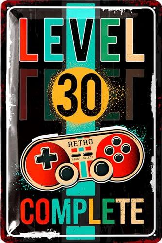 LANOLU Vintage Tin Sign - LEVEL 30 - Perfect 30th Birthday Gift for Him, Dirty 30 Decorations, 12x8, Set of 2