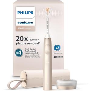 Philips Sonicare DiamondClean 9900 Prestige Electric Toothbrush - with SenseIQ Technology and Advanced AI App, 5 Brushing Modes, 3 Intensity Levels, Charging Travel Case, Champagne, HX9990/11
