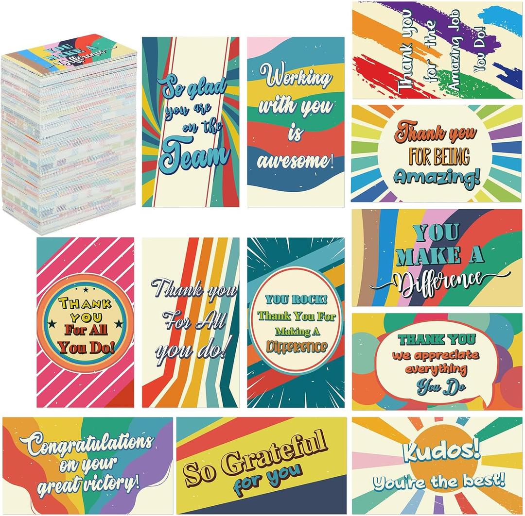 Yeaqee 240 Pcs Employee Appreciation Kudos Cards Funny Blank Back Motivational Card Encouragement Thank You Note Recognition Card for Teacher College Affirmation Gift(Rainbow)