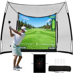 Neoaider 11 x 8 ft Golf Net, Golf Hitting Net with HD Impact Screen | 5-Ply Impact-Resistant Net, Target Cloth, Indoor Outdoor Golf cage for Backyard, Garage, Simulator, Full Swing Training
