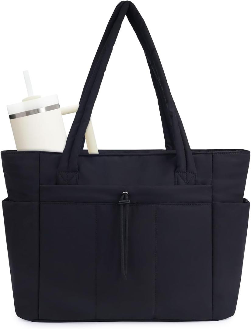 Wandering Nature Puffer Tote Bag with Cup Holder & Laptop Compartment & Trolley Sleeve for Travel, Work, Nurse, Women