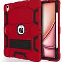 CCMAO for New iPad Air 13 inch (M3/M2) Case 2025/2024, iPad Air 13 Cover with Pencil Holder and Kickstand, Support Touch ID, Heavy Duty Shockproof Protective Case for Kids, Red+Black