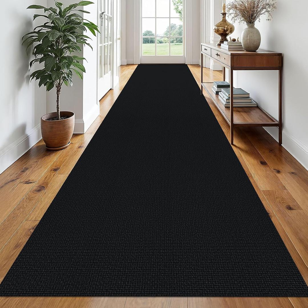 EARTHALL Runner Rug 3x20 Ft Washable Runners for Hallways Extra Long Woven Non Slip Entryway Runner Braided Kitchen Runner Indoor Outdoor Carpet Runners for Hotels, Officel, Stair, Black/Grey